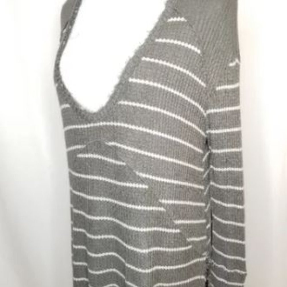 Free People Sunset Park Sage Green Oversized Striped Waffle Thermal Tunic - Picture 2 of 13